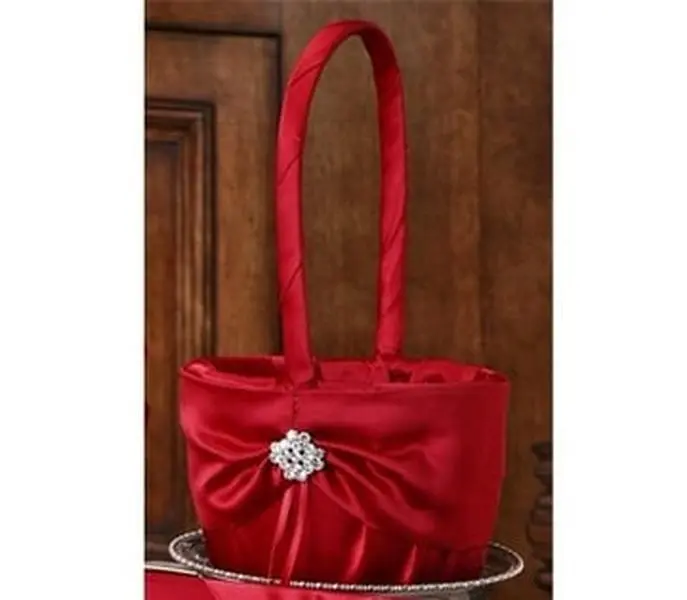 Ivy Lane Design A01100FB/CLA Rhinestone Satin Round Garbo-Basket, Romantic Claret Home Organizer for Wedding Table Storage