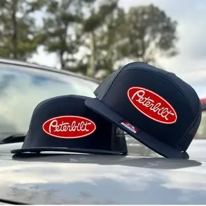 Peterbilt logo Trucker Hat, Old School Black, White, Khahi/ Brown 7 Panel Trucker Hats, Fitted Unisex Baseball Cap Basic Casual Style