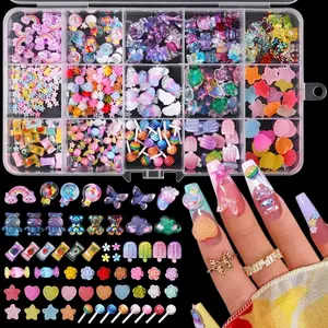 3D Mix Assorted Color Nail Charms Acrylic Multi Cute Nail Art Charms Hollow Candy  Nail Supplies for Nail Art Design DIY Crafts Accessories