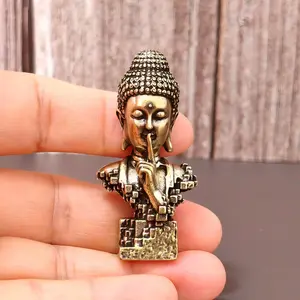 Brass Silence Buddha Thinking Statue Figurine, Vintage Patina Brass Cast Craftsmanship, Collectible Gift for Home Decor