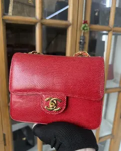 Pre-owned CHANEL Vintage Red Liz Square Mini Flap Bag