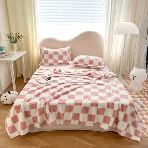 1pc Soft and Comfortable Plaid Flannel Fleece Checkerboard Pattern Blanket | Multipurpose Casual Blanket for Adults, Pets, Office, Outdoor Camping, Holiday Gifts | 300-350gsm knitted polyester, multiple sizes available, pet friendly, checkered pattern