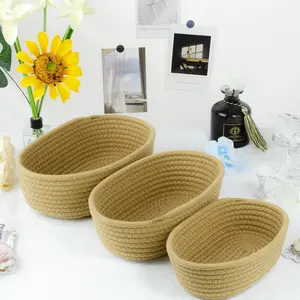 Cotton Rope Woven Oval Storage Basket, Simple Home Desktop Organizer, Durable and Stylish Design, Perfect for Organizing Small Items, Weaving Storage Basket
