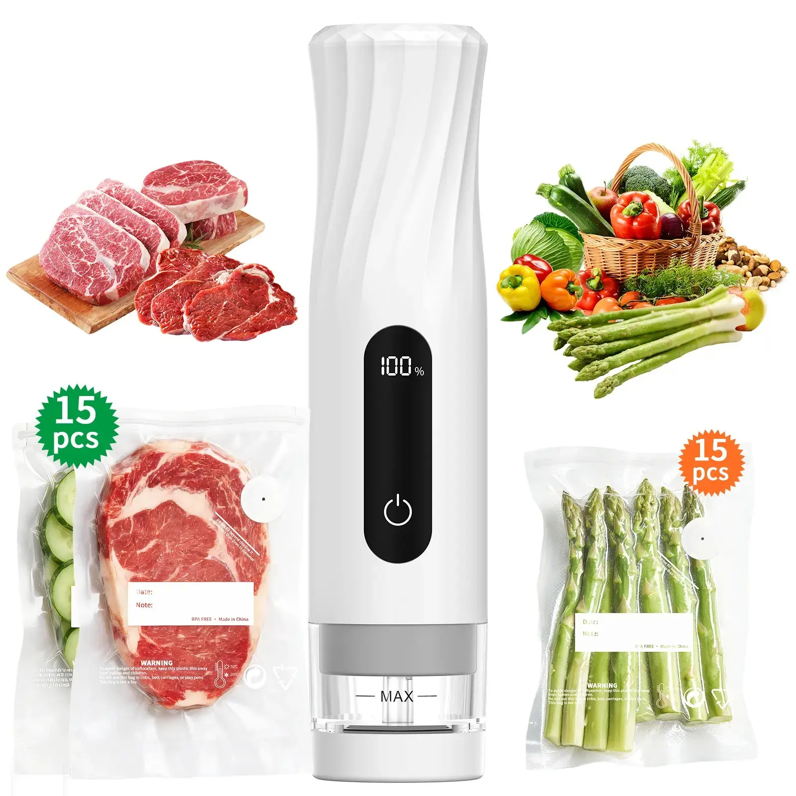 VIL Handheld Vacuum Sealer Kit, 6X Longer Food Freshness, Reduce Food Waste & Save Money, Visual Water Tank, Portable Food Saver with Reusable Bags, Multiple Bundles for Meal Prep, Kitchen & Travel