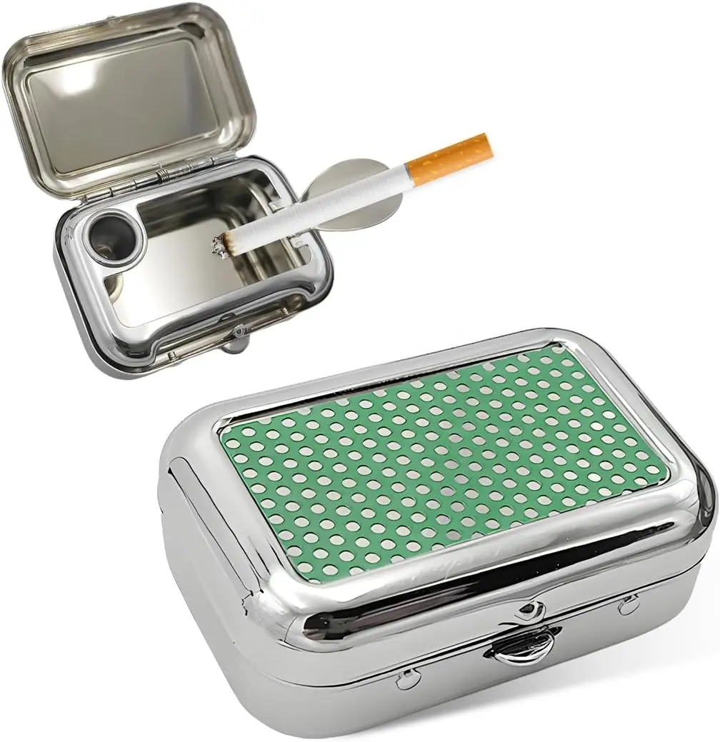 Portable Ashtrays, Stainless Steel Carry-on Mini  with Windproof Lid, Portable  Creative Pocket  for Outdoor , Universal  Accessories (Green)