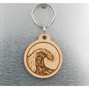 Handcrafted Ocean Wave Wooden Keychain