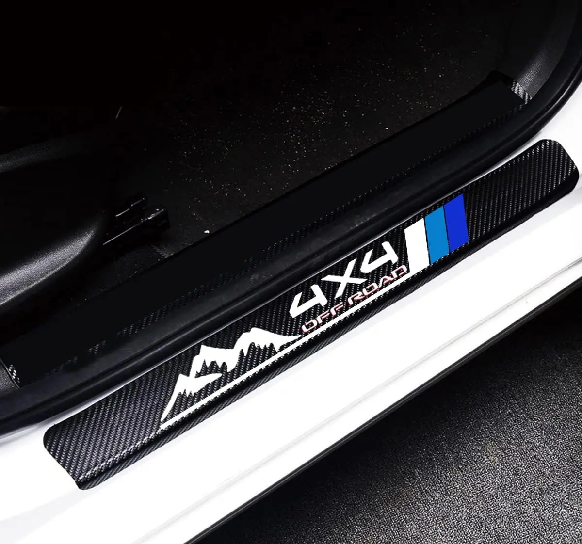 4Pcs Door Sill Protector Reflective 4D Carbon Fiber Sticker Decoration Door Entry Guard Accessories fit for 4x4 Offroad   TRD 4Runner Tundra Rav4 Highlander Sequoia (Blue)