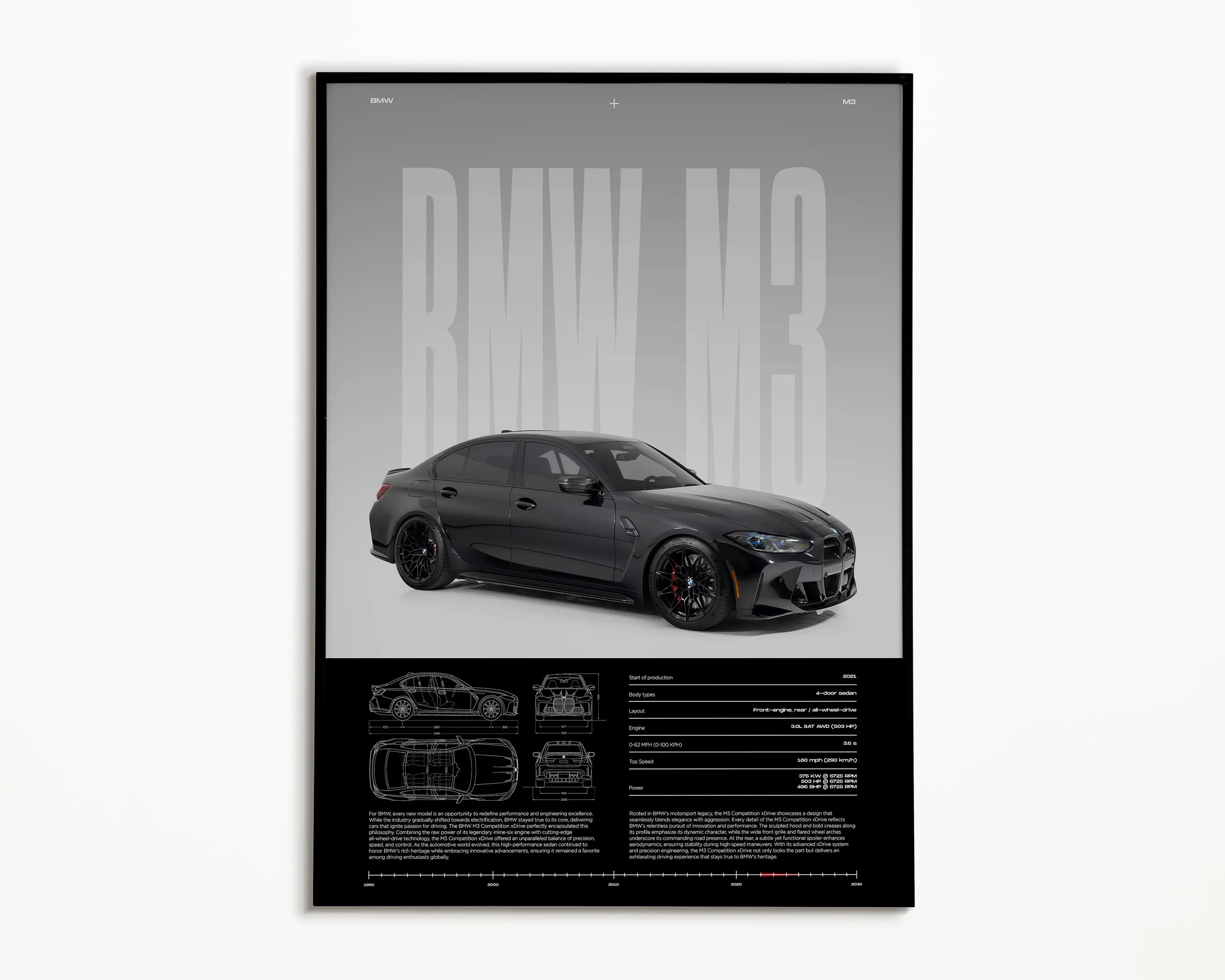 BMW M3 Competition Poster | Physical Print | Hyper Car Poster | Super Car Print | Art Print | Poster | Home Decor | Wall Decor
