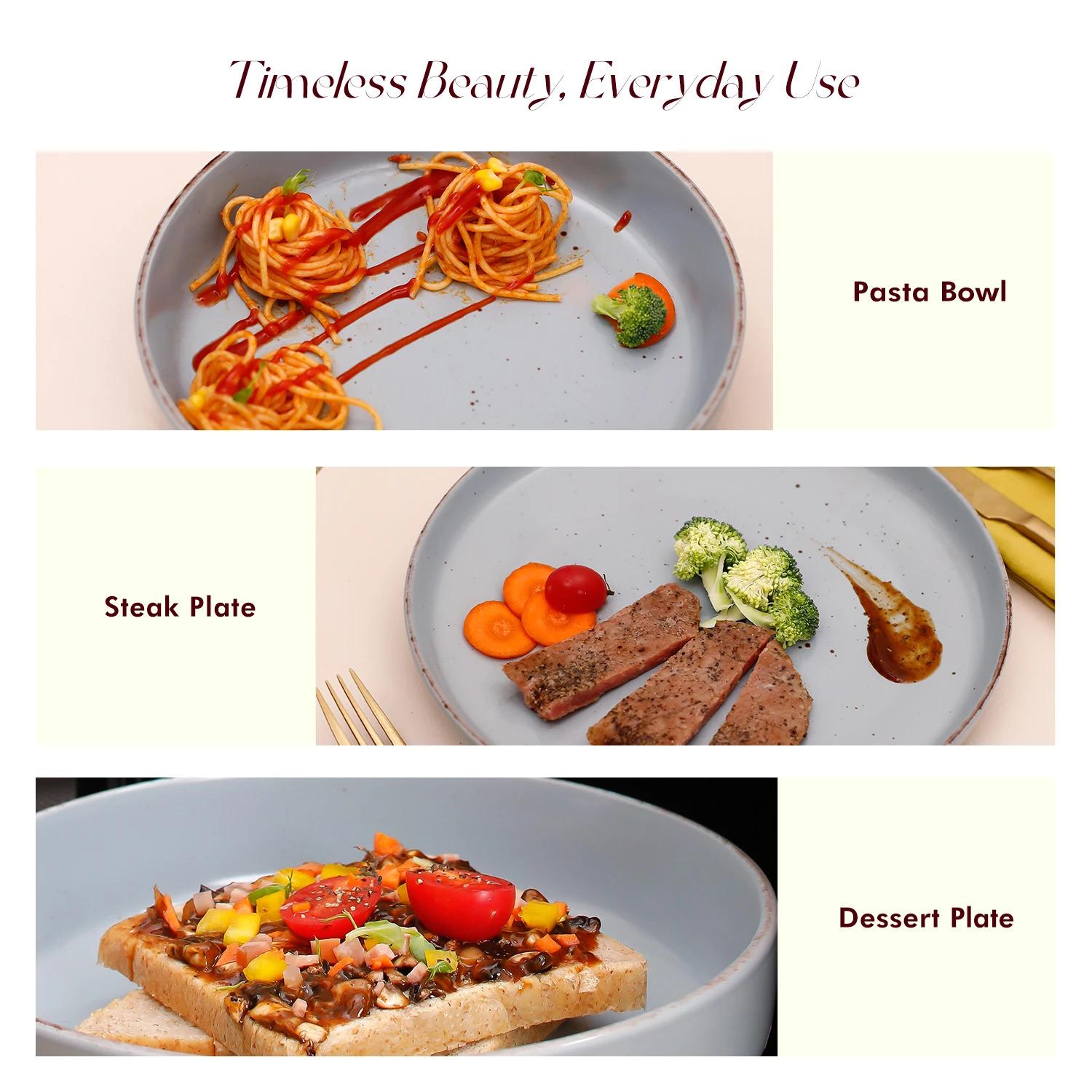 Nordic Style Round Stoneware 20pc Dinnerware Sets Speckled Matt Light Blue Plate and Bowl Set