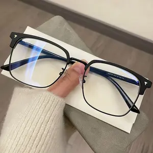 Trendy Browline Eyeglasses for Men & Women | Retro Semi-Rimless Blue Light Blocking Glasses for Prescription & Everyday Wear
