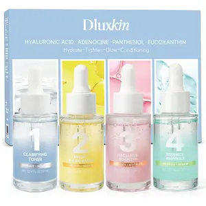 DLUXKIN Women's Korean Skin Care Kit - Anti-Aging, Lifting, Firming, Hydrating Set with Clarifying Toner, Lifting Mask, Radiance Booster, Essence Ampoule for Gentle, Radiant, Smooth Younger-Looking Skin