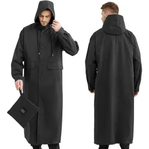 Men's Raincoat Waterproof Lightweight Rain Jacket Packable Hooded Windbreaker Breathable Long Trench Coat for Hiking