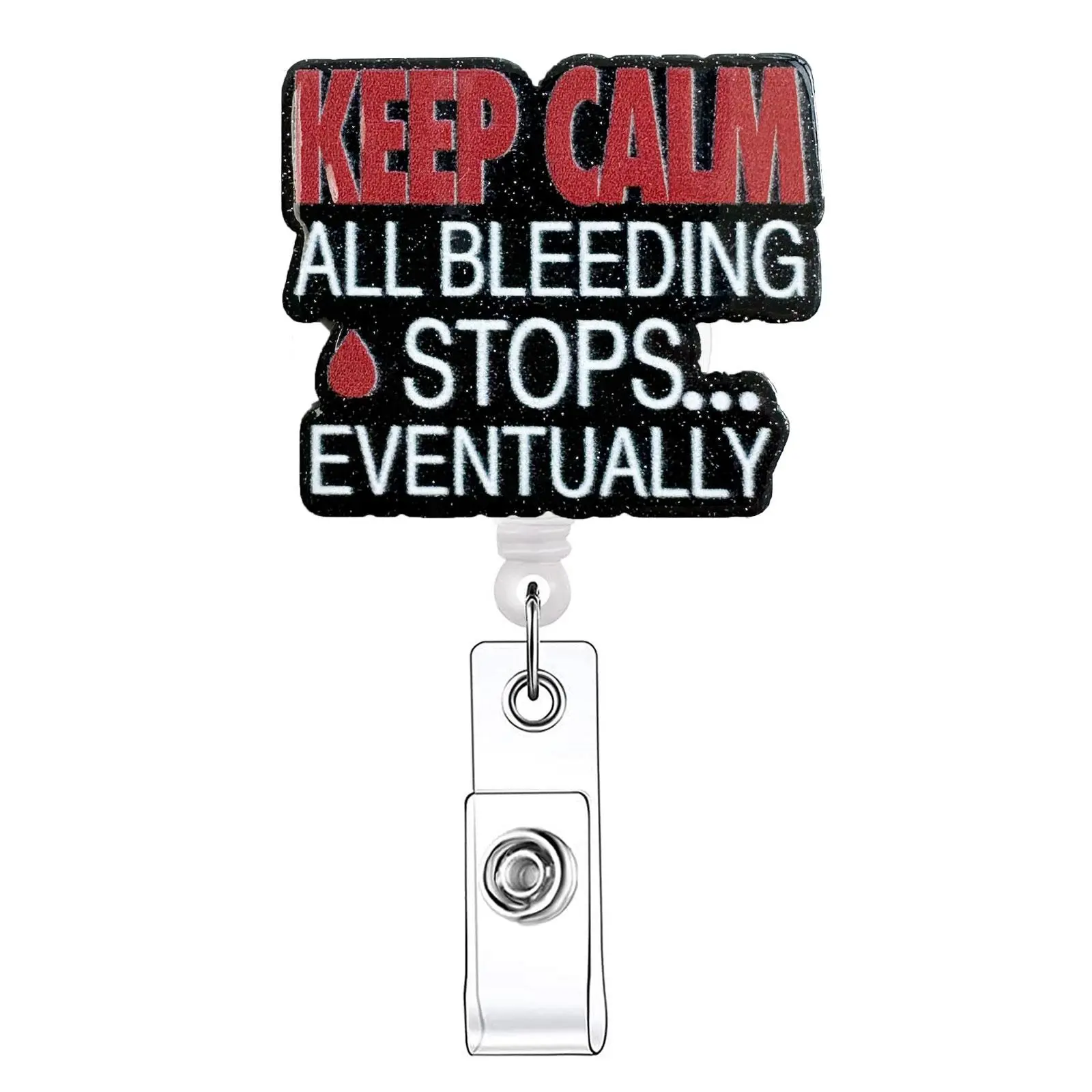 Keep Calm Letter Pattern Retractable Badge Reel, Funny Badge Reel, Nursing Badge Reel, Medical Badge Reel, 1 Count Acrylic ID Holder with Clip for Nurses, Doctors, Students & Office Staff
