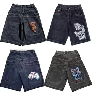 Y2K Baggy jeans Shorts Pocket printing Denim Shorts 2000s vintage Streetwear Hip Hop Men Women Basketball Shorts Casual Menswear Loose Tropical