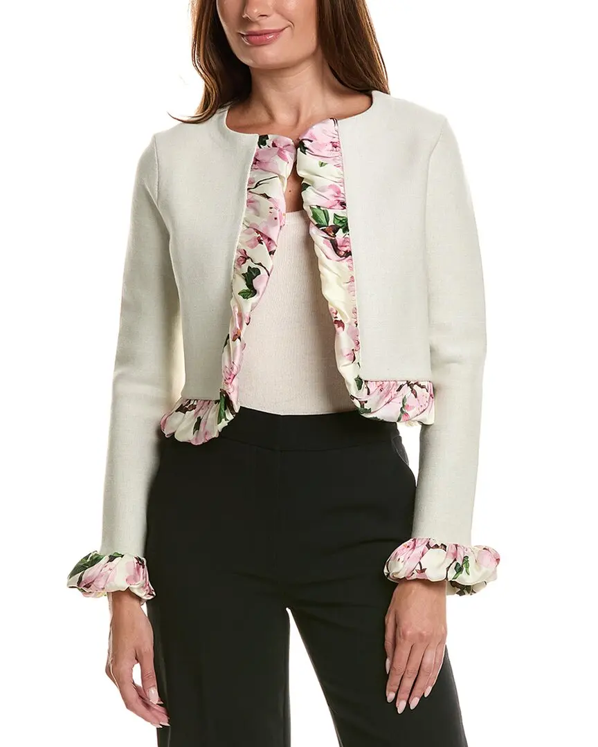 Oscar de la Renta Cherry Blossom Bubble Twist Trim Cardigan