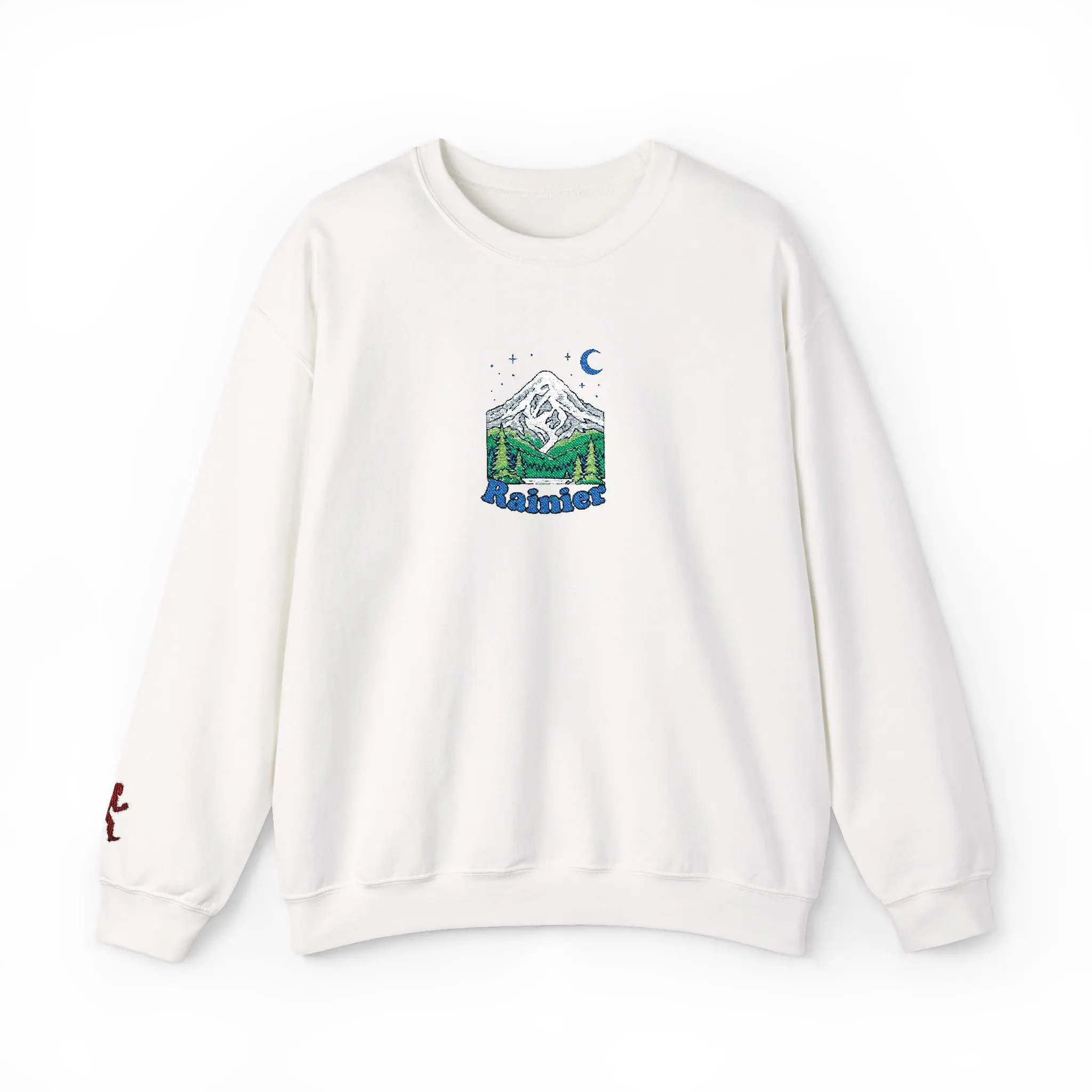 Mount Rainier Crewneck Sweatshirt — Sasquatch detail Right Sleeve