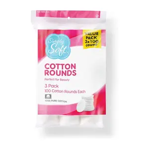 Medline Simply Soft Cotton Rounds (300 Count), Cotton Absorbent and Textured Cotton Pads, Lint-Free