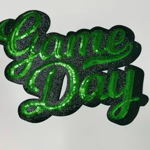 11” GAME DAY script in GREEN - SEQUIN Patch