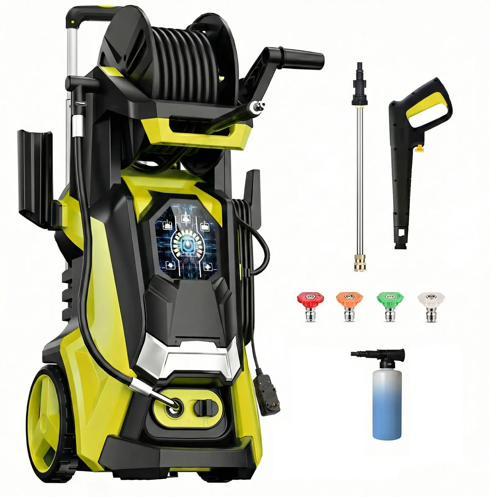 Electric Pressure Washer 5560PSI MAX 3.8GPM, 15 Level Adjustable Touch Screen, Efficient Cleaning Performance, with 4 Adjustable Nozzle, 500ML Foam Cannon, Stainless Steel Lance, Total Stop System for Car Wash, Home, Patio, Driveway Cleaning
