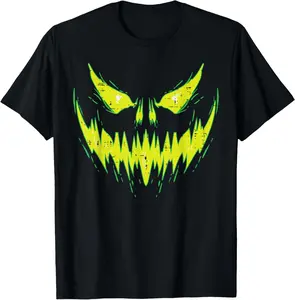 100% Cotton Tee Scary Pumpkin Jack O Lantern Face Halloween Men T-Shirt T-Shirt with Look