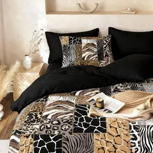 Leopard Print Comforter Set King Size African Animal Fur Patchwork Comforter 3 Pcs Wildlife Themed Soft Microfiber Bedding with 2 Pillowcases,104"x90"