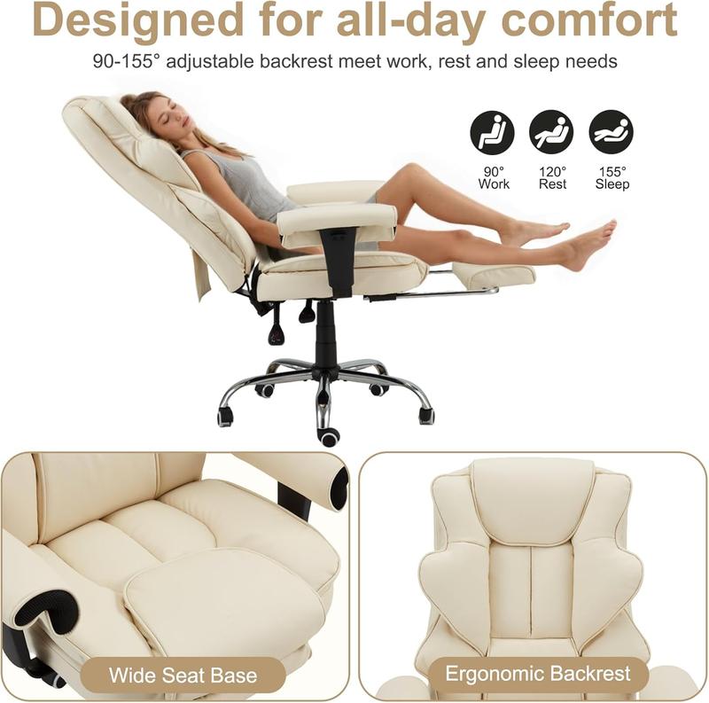 Ergonomic Office Chair with Heated and 6-Point Massage Function, 90-155 Degree Reclining Executive Computer Desk Chair with Foot Rest, Suitable for Home Office, Computer