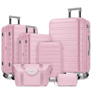 Luggage Sets 6 Piece with Duffel Bags, Hardside Expandable Suitcases with Spinner Wheels, Pink