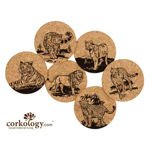 212 MAIN Eco-Friendly Cork Big Cats Coaster Sets, Kitchenware Bar Utensils Tableware for Home Bar Use, Animal Art