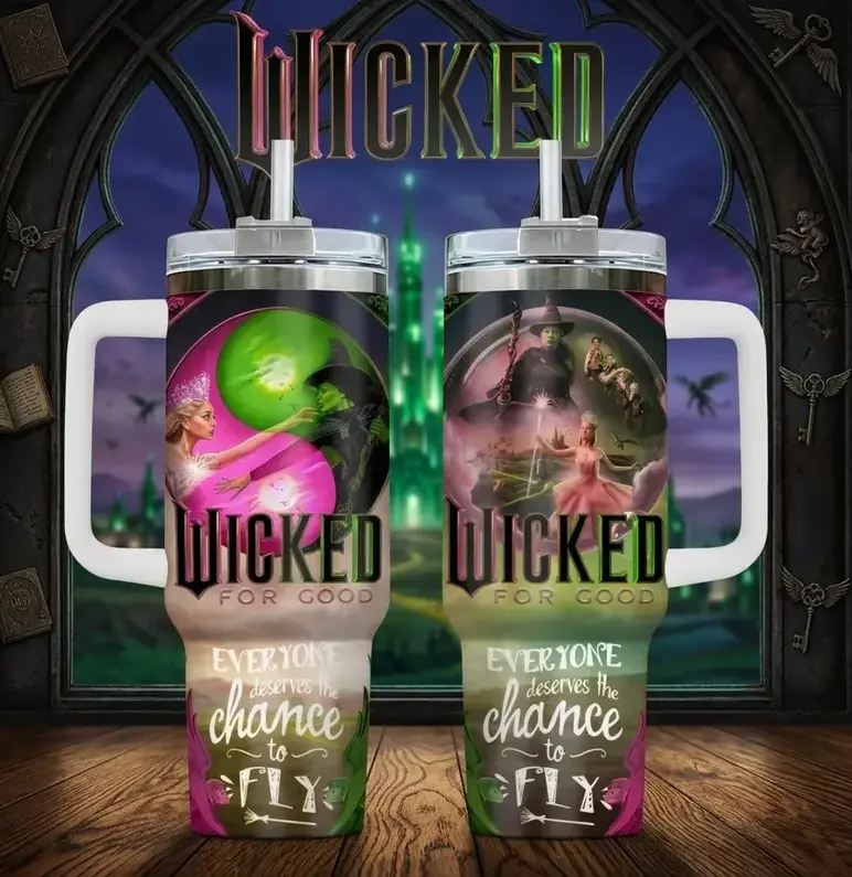 [Gift Box & Straw] Wicked For Good Glinda Elphaba Chance To Fly 20oz Skinny & 40oz Handle Tumbler, Musical Inspired Stainless Steel Vacuum Insulated Coffee Cup, Hot & Cold Travel Mug, Movie Lover Gift