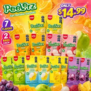 (XXL)AMOS Peelerz Peelable Gummy Candy 14-Pack Variety Bundle, Banana, Mango, Lychee, Green Apple, Lemon, Pineapple & Grape, 2 Bags Each