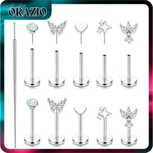 ORAZIO Hypoallergenic Surgical Steel Flat Back Stud Earrings 18G/20G Threadless Push in Cartilage Helix Tragus Nose Lip Labret Medusa Conch Piercing Jewelry