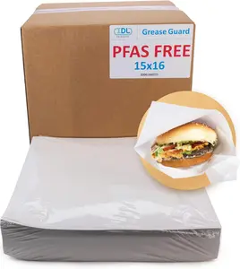 IDL Packaging 15" x 16" PFAS Free Grease Proof Paper Sheets, Pack of 3000, White - Microwave Safe Food Tray Liners - Grease-Absorbing Wrapping Paper for Sandwiches, Cheeses, Hamburgers, etc.