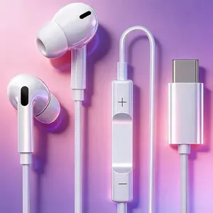 Type-C In-Ear Headphones with Volume Control, Light Weight Earbuds, Compatible with iOS 15/16 Plus/16 Pro Max/17 Air/iPad, Samsung S24/s25/s23, USB-C Devices