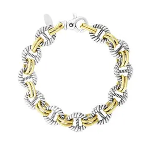 Elegant 18K Gold & Sterling Silver Silver 8in Polished Finish Italian Cable Bracelet with Lobster Clasp Bracelet