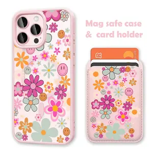Floral Smile MagSafe Compatible Phone Case & Card Holder Wallet Magnetic Shockproof Cover for iPhone 17 /16 Pro Max CasesHand-Painted Christmas Trees