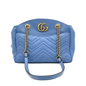 Pre-owned GUCCI Leather Tote GG Marmont Chain Matelasse Medium #3630