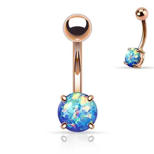 Simple Blue Opalite Rose Gold Stainless Steel Belly Button Ring
