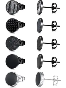 5 Pairs 4mm Black Round Stud Earrings for Women Men, 316L Surgical Stainless Steel Matte Black Stud Earrings Set