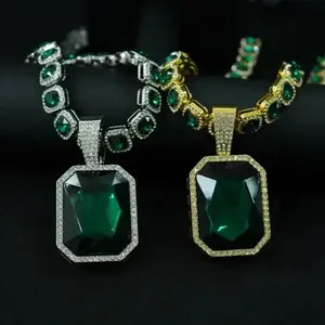 Necklace Multi Color Moissanite Cuban Chain Gemstone Pendant Purple Full Diamond Hip Hop Jewelry Party Gift For Men Trendy Fashion