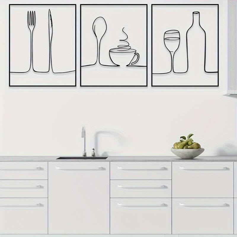 Modern Metal Wall Art Kitchen Decor, Fork Spoon Coffee Cup Wine Glass Set, Ideal for Home Bar Cafe, Indoor Hanging Modern Wall Decoration