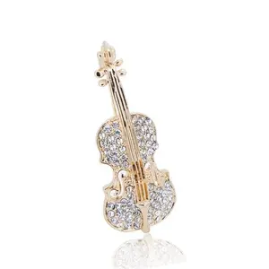 Women's Elegant Brooches Gold and Silver Plated Violin Design with Sparkling Crystals for Stylish Outfits