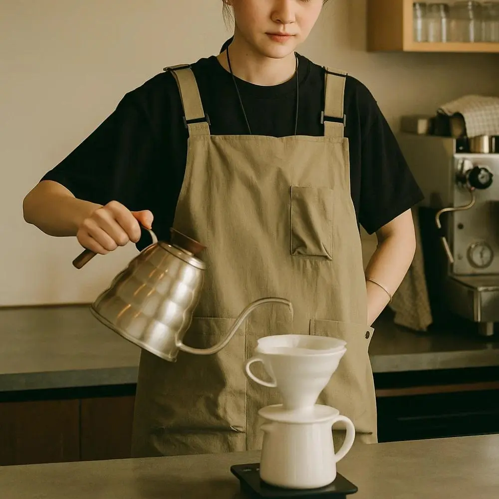New Waterproof Work Apron Anti-fouling Oil-proof Japanese Apron with Pockets Adjustable Straps Kitchen Apron Coffee Shop