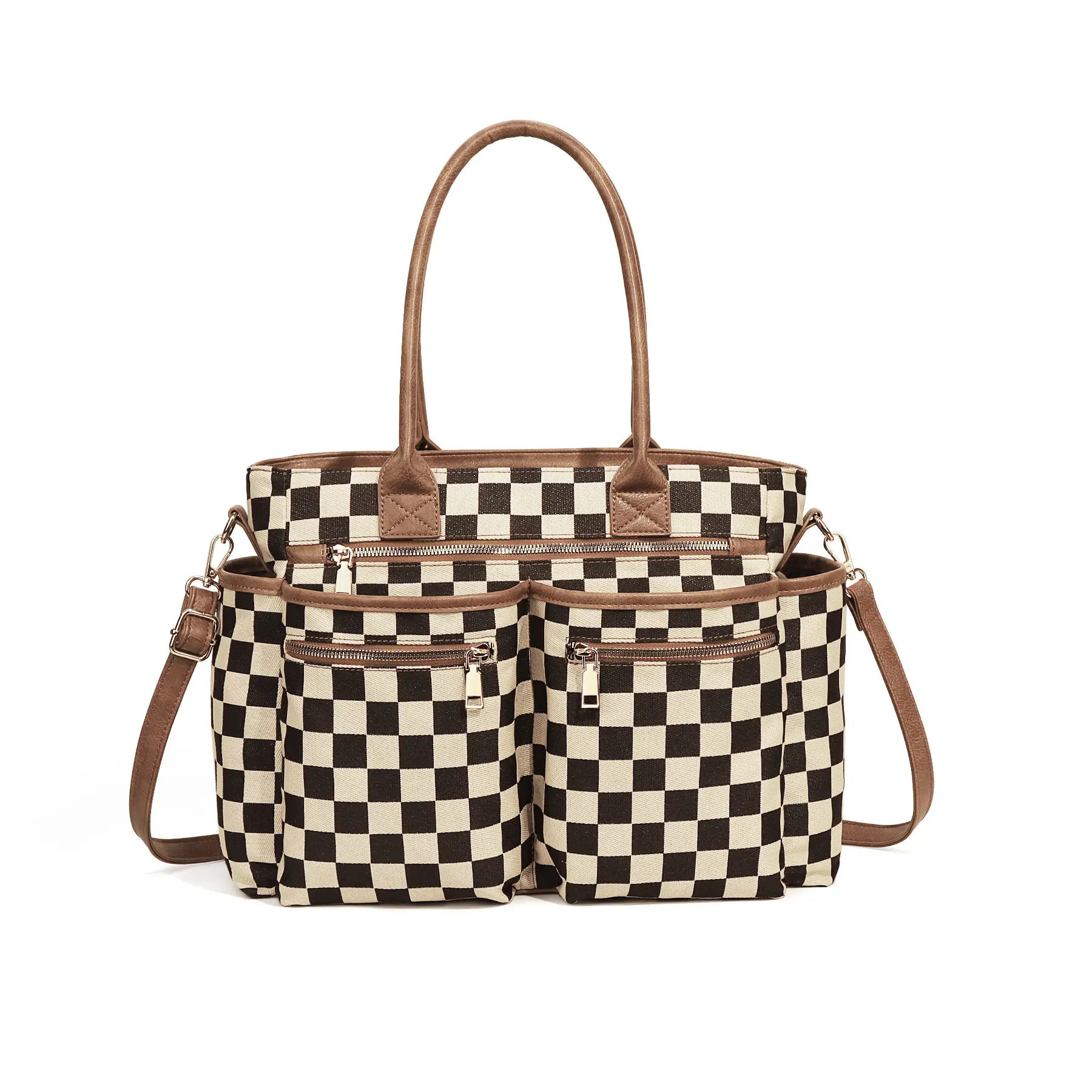Padded checkboard tote bag — fashionable, versatile, large-capacity black-and-white plaid multifunctional shoulder/crossbody bag; mail carrier bag, weekend travel bag, women’s work bag, maternity bag