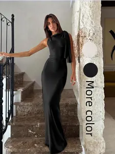 Women's Plain Knot Shoulder Asymmetrical Shoulder Bodycon Dress, Elegant Classy Sleeveless Maxi Dress for Party Club Dating Formal Wear, Dresses for Women, Ladies Summer Clothes