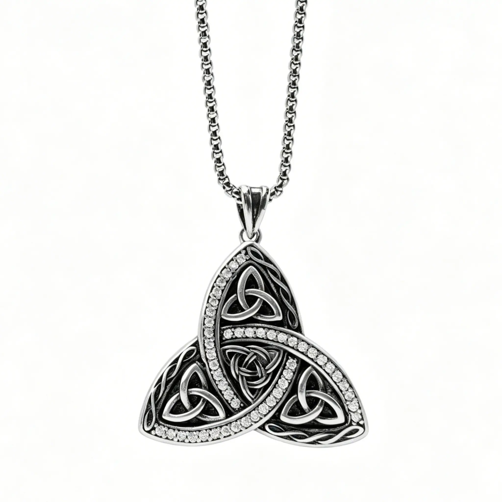 Summer Wins Wiccan Celtic Knot Necklace for Women Men, Stainless Steel Triquetra Trinity Pendant Necklace, Pagan Spiritual Jewelry, Witchy Protection Gift for Her Him