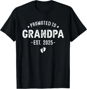 100% Cotton Promoted to Grandpa 2025 Soon To Be, First Time Grandfather T-Shirt