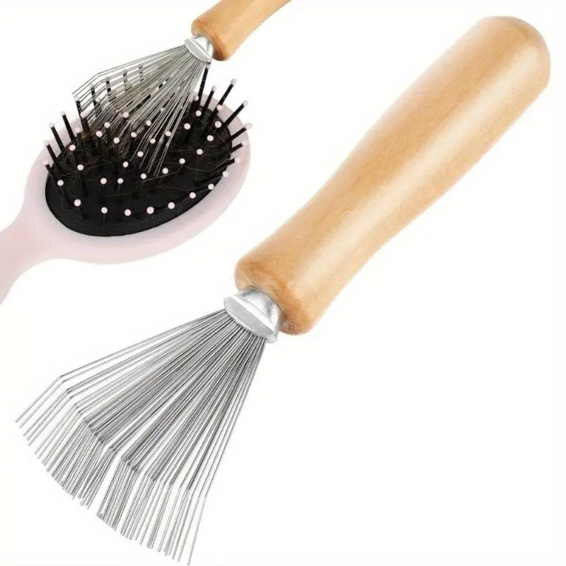 Stainless Steel Detangling Hair Brush with Wooden Handle - Fine Comb for All Hair, Ideal for Home & Salon Use