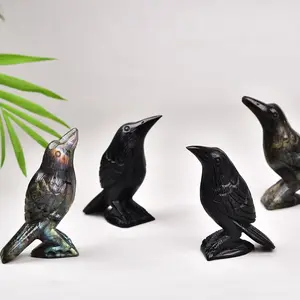Crystal raven(black obsidian and labradorite)