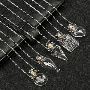 Openable Glaze Vial Pendant Necklace Water Drop Heart Steel Chain Keepsake Jewelry Gift Perfume Mini Bottles Jewellery Necklace