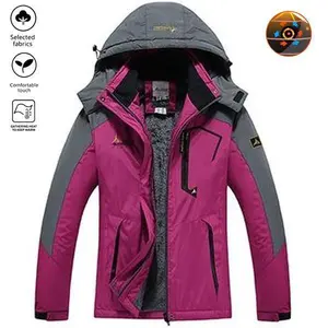 Women's winter snow jacket with warm wool lining, waterproof and windproof hooded, warm outdoor coat, thick sports hiking, jogging, camping, fishing, hiking, skiing, leisure windbreaker, long sleeved jacket